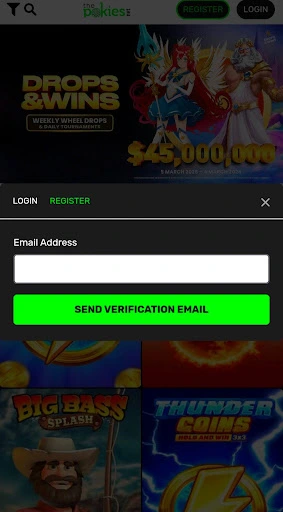 Registration page at The Pokies